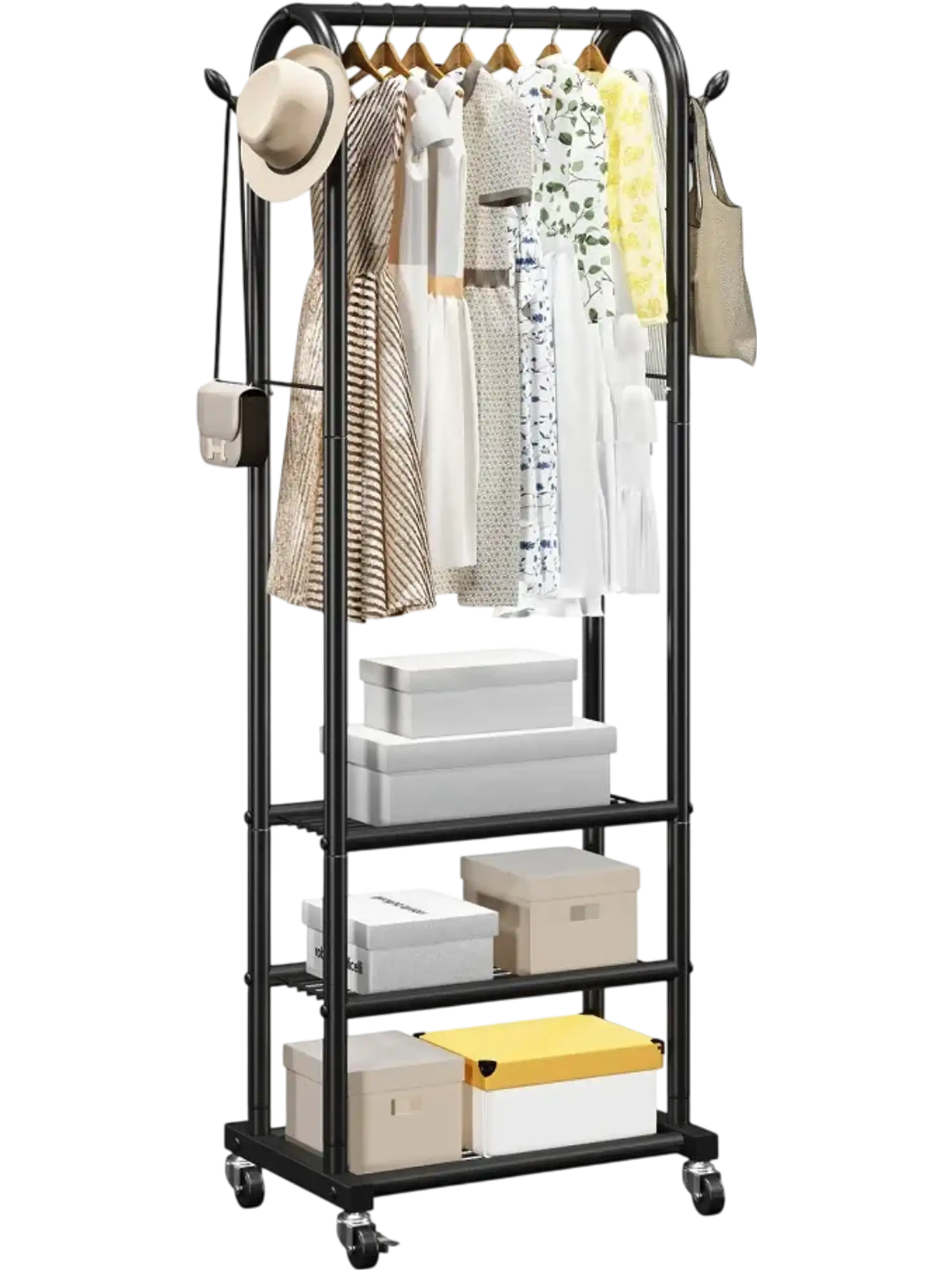 Vevor Clothes Rack Rolling Garment Rack with Hanging Rod, Side Hooks & 3 Shelves New