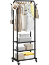 VEVOR Clothes Rack, Rolling Clothing Garment Rack with Hanging Rod and Side Hooks, 3 Storage Shelves, 99 lbs Load Capacity, Heavy Duty Carbon Steel Clothing Racks for Bedroom, Laundry, Living Room