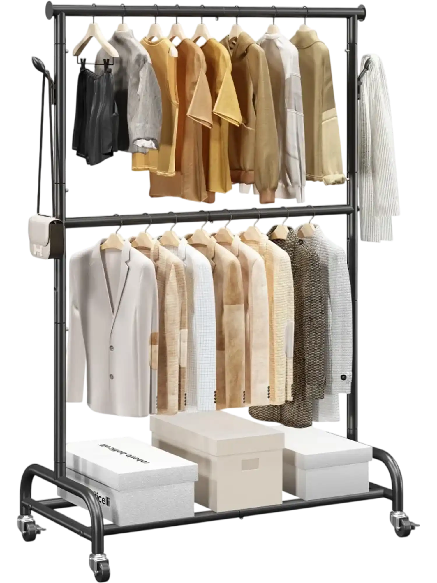 Vevor Clothes Rack Rolling Garment Rack with Adjustable Crossbar and Side Hooks 150 lbs New