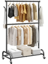 VEVOR Clothes Rack, Rolling Clothing Garment Rack with Adjustable Crossbar and Side Hooks, 150 lbs Load Capacity, Heavy Duty Carbon Steel Clothing Racks with Wheels for Bedroom, Laundry, Living Room