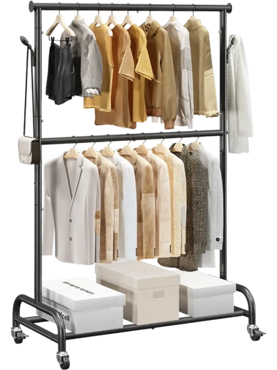 Vevor Clothes Rack Rolling Garment Rack with Adjustable Crossbar and Side Hooks 150 lbs New
