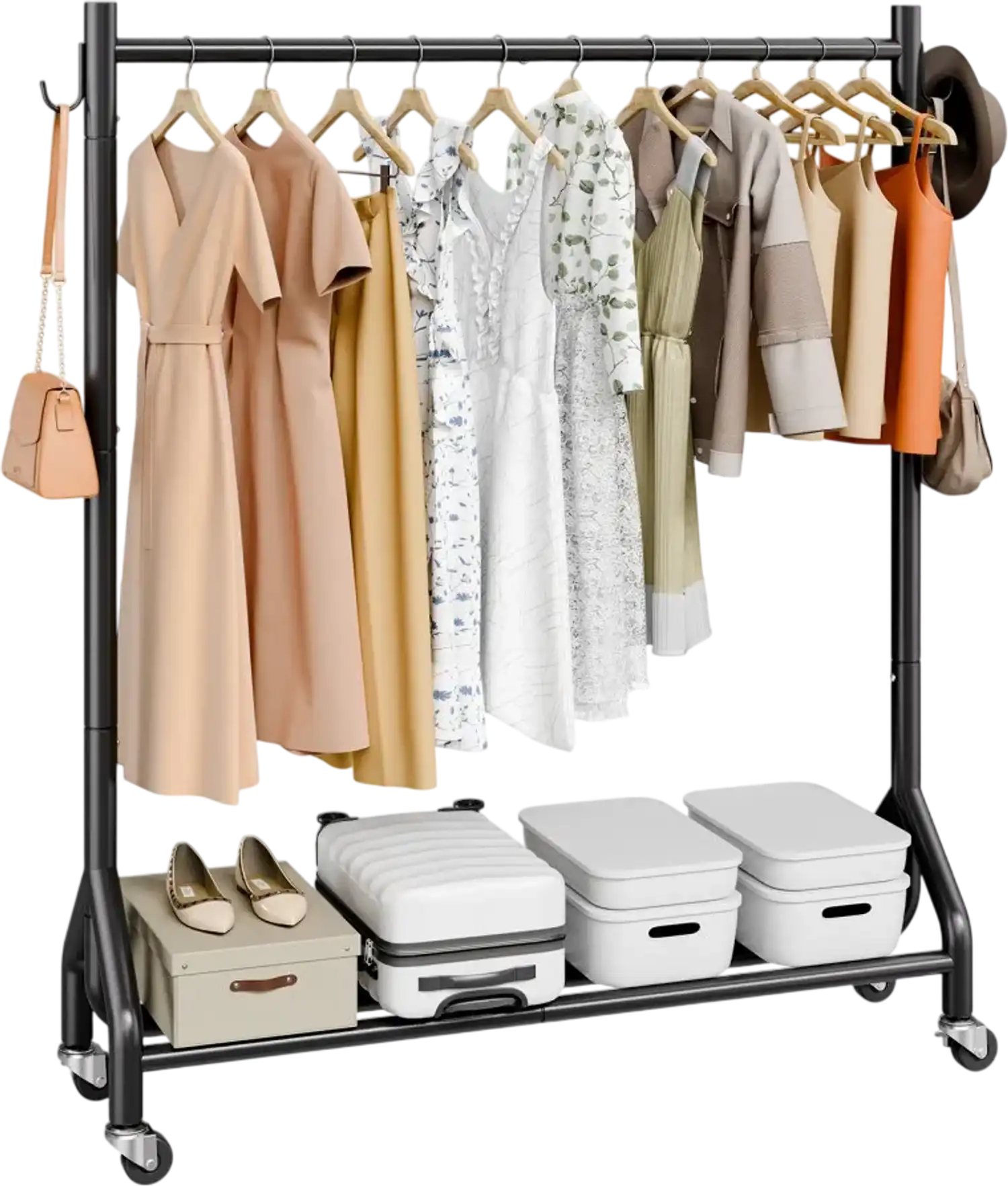 Vevor Clothes Rack Rolling Garment Rack with Side Hooks 198 lbs New
