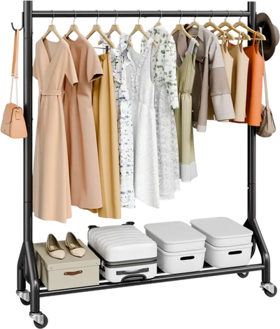 Vevor Clothes Rack Rolling Garment Rack with Side Hooks 198 lbs New