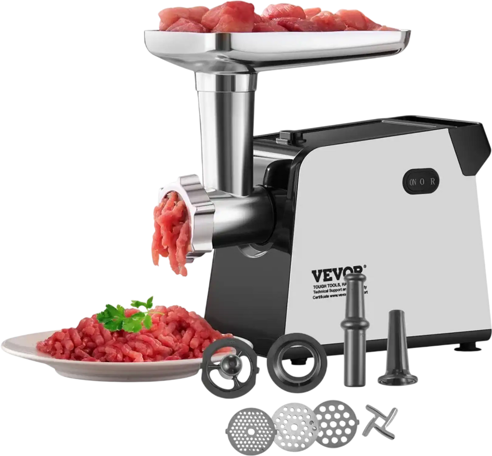 VEVOR Meat Grinder, 3 Lbs/Min Capacity Electric Meat Grinders with Blade, Grinding Plate, Sausage Maker, Kubbe Kit, Stainless Steel Meat Mincer for Home Kitchen