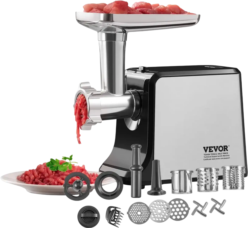 VEVOR Meat Grinder, 3 Lbs/Min Capacity Electric Meat Grinders with Blade, Grinding Plate, Sausage Maker, Kubbe Kit, Burger Press, Chopper Attachment, Stainless Steel Meat Mincer for Home Kitchen