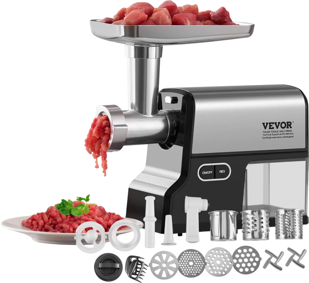 VEVOR Meat Grinder, 4.2 Lbs/Min Capacity Electric Meat Grinders with Blade, Grinding Plate, Sausage Maker, Kubbe Kit, Burger Press, Chopper Attachment, Stainless Steel Meat Mincer for Home Kitchen