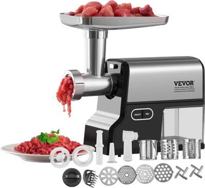 VEVOR Meat Grinder, 4.2 Lbs/Min Capacity Electric Meat Grinders with Blade, Grinding Plate, Sausage Maker, Kubbe Kit, Burger Press, Chopper Attachment, Stainless Steel Meat Mincer for Home Kitchen