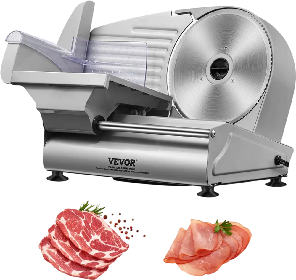 VEVOR Meat Slicer, 7.5 inch Electric Deli Food Slicer, 180W Meat Cutter with a Premium SUS420 Blade, 0-0.6 inch Adjustable Thickness, Food Slicer Machine for Meat, Hard Bread and Cheese, Home Use