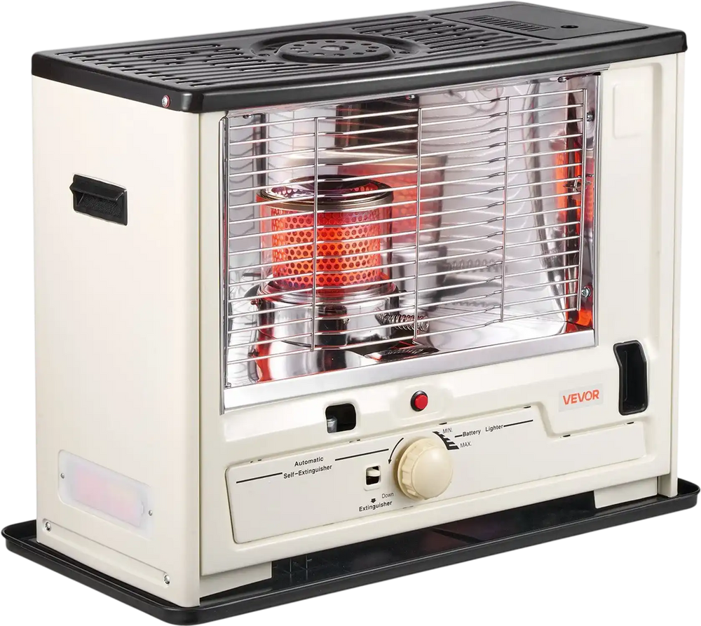 VEVOR 10000 BTU Indoor & Outdoor Kerosene Heater, Portable Space Heater with Auto Shut-Off & Adjustable Flame & Tip-Over, for Home, Garage, Basement, Camping, Workshop and Emergency,Black