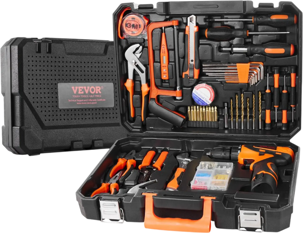 VEVOR Tool Kit, 146 Piece General Household Hand Tool Set, with Electric Drill and Portable Tool Storage Case, High-Quality Steel, for Home Maintenance, DIY Projects, and Automotive Repair