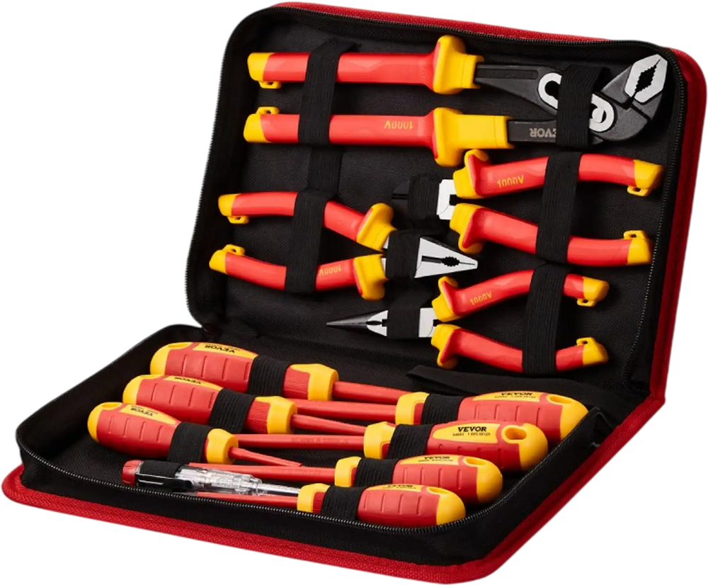 VEVOR Insulated Screwdriver Set, 12-Piece Professional Electrical Screwdriver Set, 1000V Insulated Electrician Tool Set, with Magnetic Phillips Slotted Tips, Insulated Pliers, and Diagonal Pliers