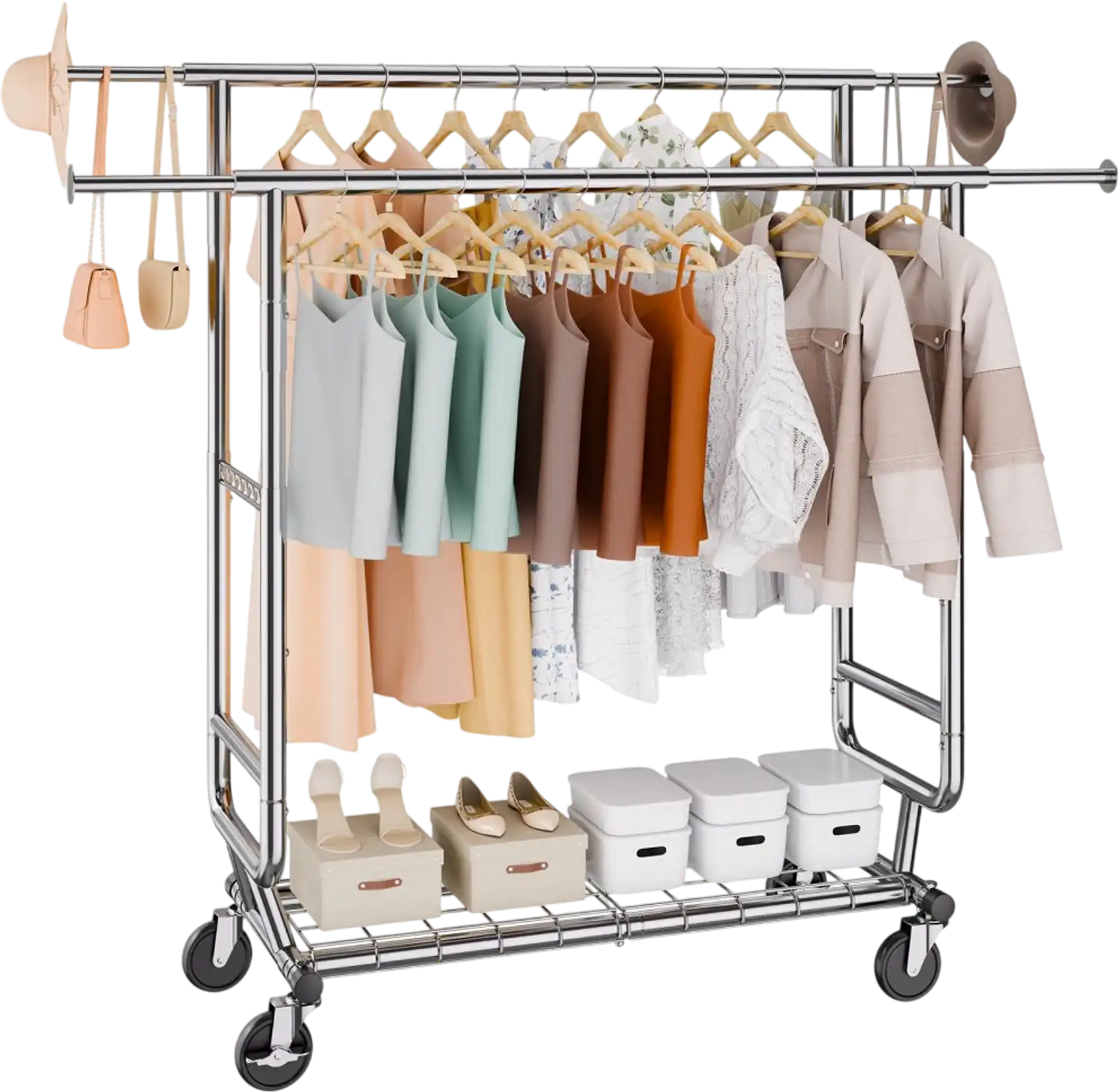 Vevor Clothes Rack Heavy-Duty Double Hanging Rod Adjustable Extendable Garment Rack New