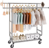 VEVOR Heavy Duty Clothes Rack, Double Hanging Rod Clothing Garment Rack for Hanging Clothes, Adjustable Height and Extendable Length Clothing Rack with Bottom Storage Area, 600 lbs Load Capacity
