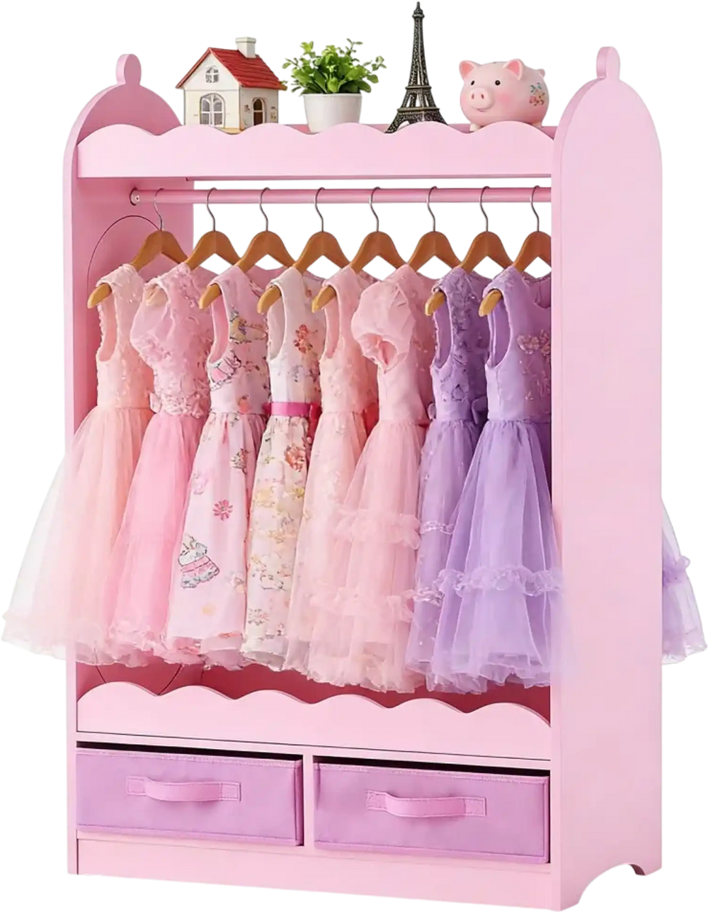 VEVOR Kids Dress Up Storage, with Mirror, Toddler Costume Wardrobe with Drawer, Dress Up Wardrobe Closet for Little Girls, Pretend Storage Dresser, Costume Organizer, for Bedroom, Kids Room, Pink