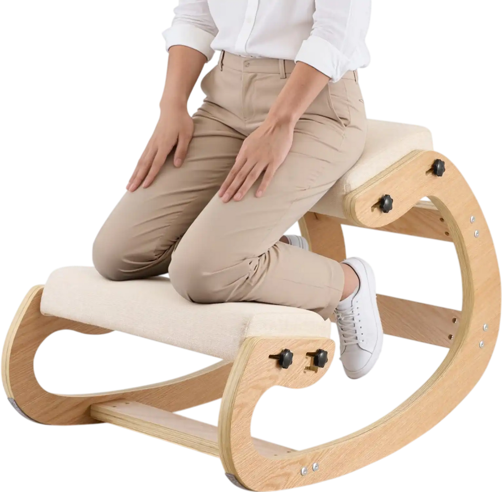 VEVOR Ergonomic Kneeling Chair, Wooden Posture Knee Chair with Adjustable Thick Foam Cushions & Solid Wood Frame, Adjustable Height, Relief for Neck or Back Pain for Home, Office or Meditation, Beige