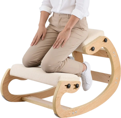 VEVOR Ergonomic Kneeling Chair, Wooden Posture Knee Chair with Adjustable Thick Foam Cushions & Solid Wood Frame, Adjustable Height, Relief for Neck or Back Pain for Home, Office or Meditation, Beige