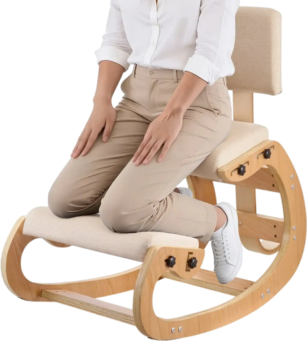 VEVOR Ergonomic Kneeling Chair, Wooden Posture Knee Chair with Adjustable Thick Foam Cushions, Backrest and Wood Frame, Adjustable Height, Relief for Neck or Back Pain for Home, Office or Meditation