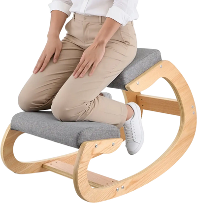 VEVOR Ergonomic Kneeling Chair, Wooden Posture Knee Chair with Thick Foam Cushions and Solid Wood Frame, Adjustable Height, Natural Relief for Neck or Back Pain for Home, Office or Meditation, Gray