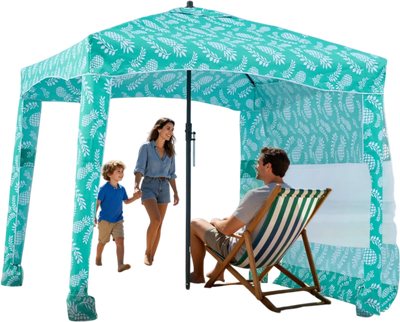 Vevor Beach Cabana 6' x 6' Canopy Tent with Side Wall UPF 50+ Sun Shelter New