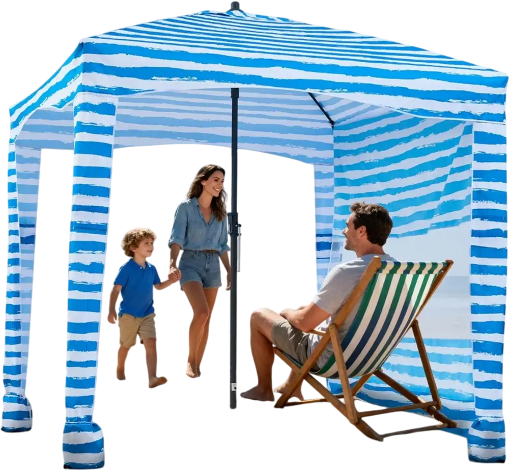 Vevor Beach Cabana 6' x 6' Canopy Tent with Side Wall UPF 50+ Blue Stripes New