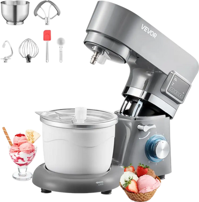 Vevor Ice Cream Maker 1.8 Qt 6-Speed Electric Stand Mixer with LED Display Timer Grey New