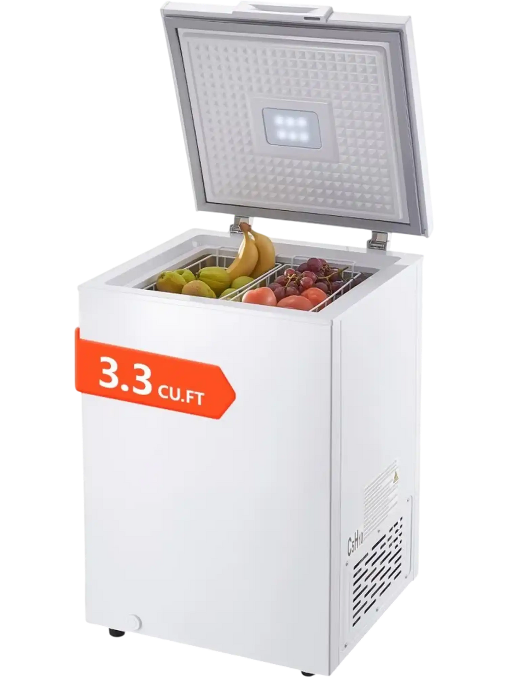 VEVOR Chest Freezer, 3.3 Cu.ft Compact Deep Freezer, Free Standing Top Open Door Chest Freezers with 2 Removable Baskets & Adjustable Thermostat - Energy Saving, Low Noise & Garage Ready, White