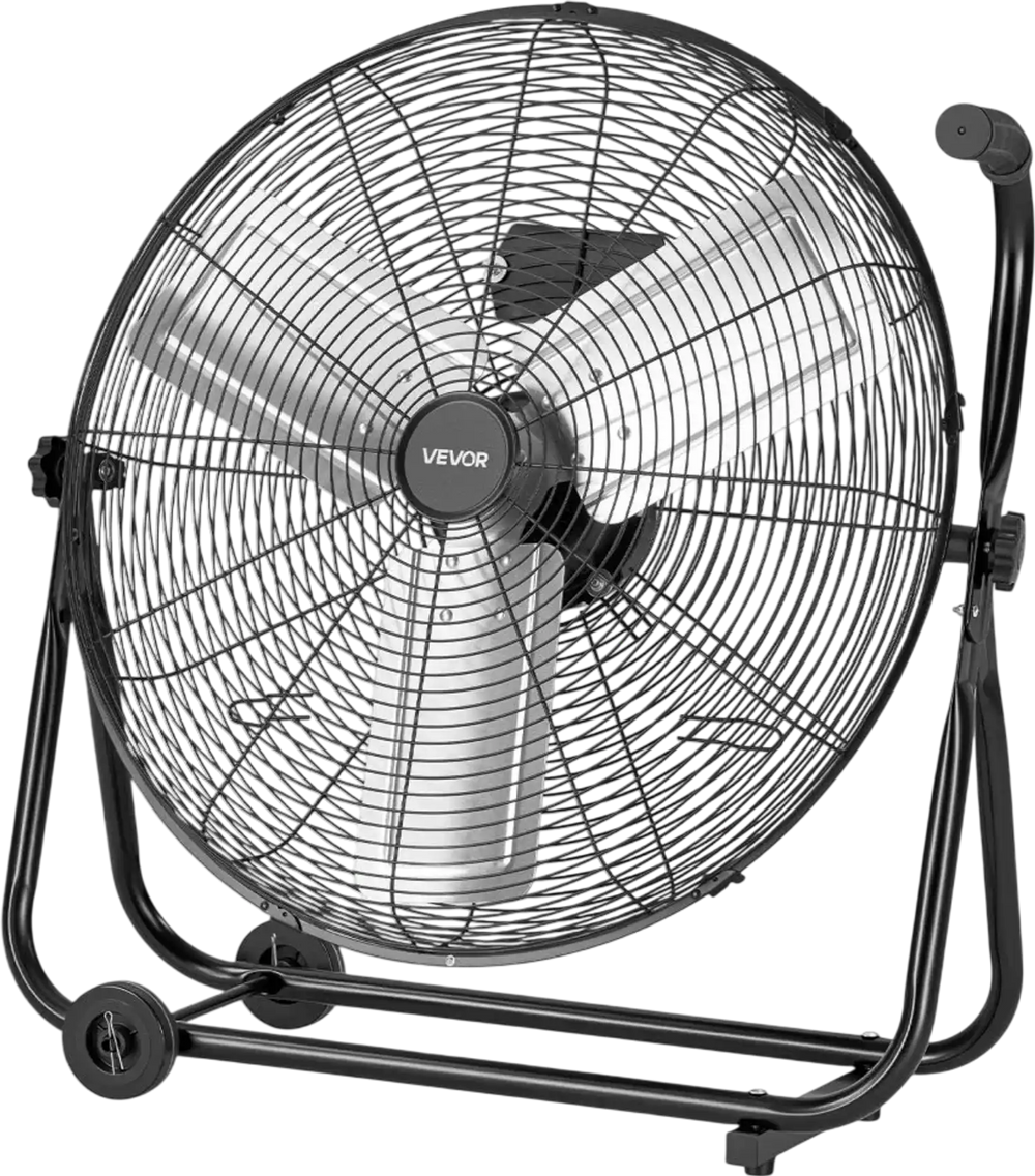 VEVOR Industrial Shop Fan, 24 Inch Floor Drum Fan, High Velocity 7500 CFM, Heavy Duty Aluminum Blades, 3 Speeds, 360 Degree Tilt, Ideal for Commercial, Garage, Warehouse, Basement, Workshop, Black