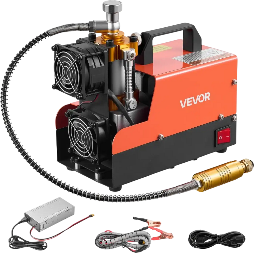 VEVOR PCP Air Compressor 4500PSI PCP Airgun Compressor & External Converter, Manual Stop 250W DC12V/AC120V Portable Paintball Tank Compressors for Air Rifle, Scuba Diving Bottle