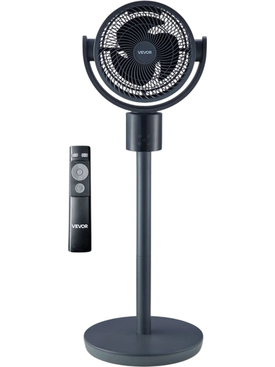 VEVOR 7-Inch Pedestal Fan, Oscillating Standing Floor Fan with DC Motor, Remote Control, 12 Speeds & 3 Modes, 15H Timer, Adjustable Height, Quiet for Home, Bedroom, Living Room, Study Room, Blue Gray
