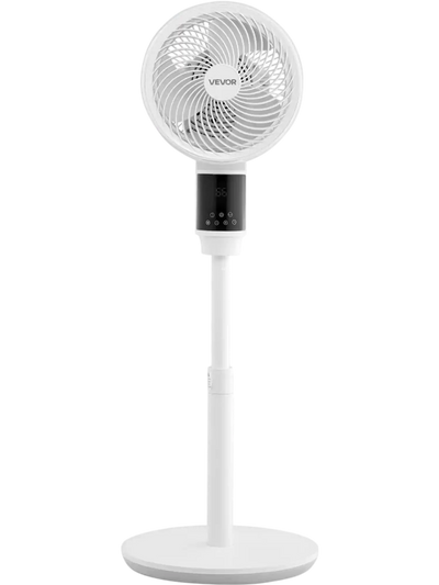 VEVOR 9-Inch Pedestal Fan, 80° Oscillating Standing Floor Fan with Quite DC Motor, Remote Control, 9 Speeds & 4 Smart Modes, 24H Timer, Adjustable Height, for Home, Bedroom, Living Room, White