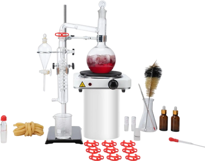 Vevor Distillation Kit 500 ml Essential Oil Lab Glassware Set with 1000W Heating Plate New