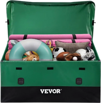 VEOVR Outdoor Storage Box, 150 Gallon Waterproof PE Tarpaulin Deck Box with Galvanized Frame, All-Weather Protection & Portable, for Camping, Garden, Poolside, and Yard, Brown & Blue