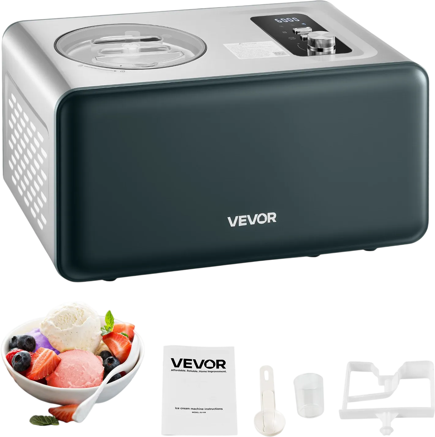 Vevor Automatic Ice Cream Maker 1.5 QT with Built-in Compressor 150W New