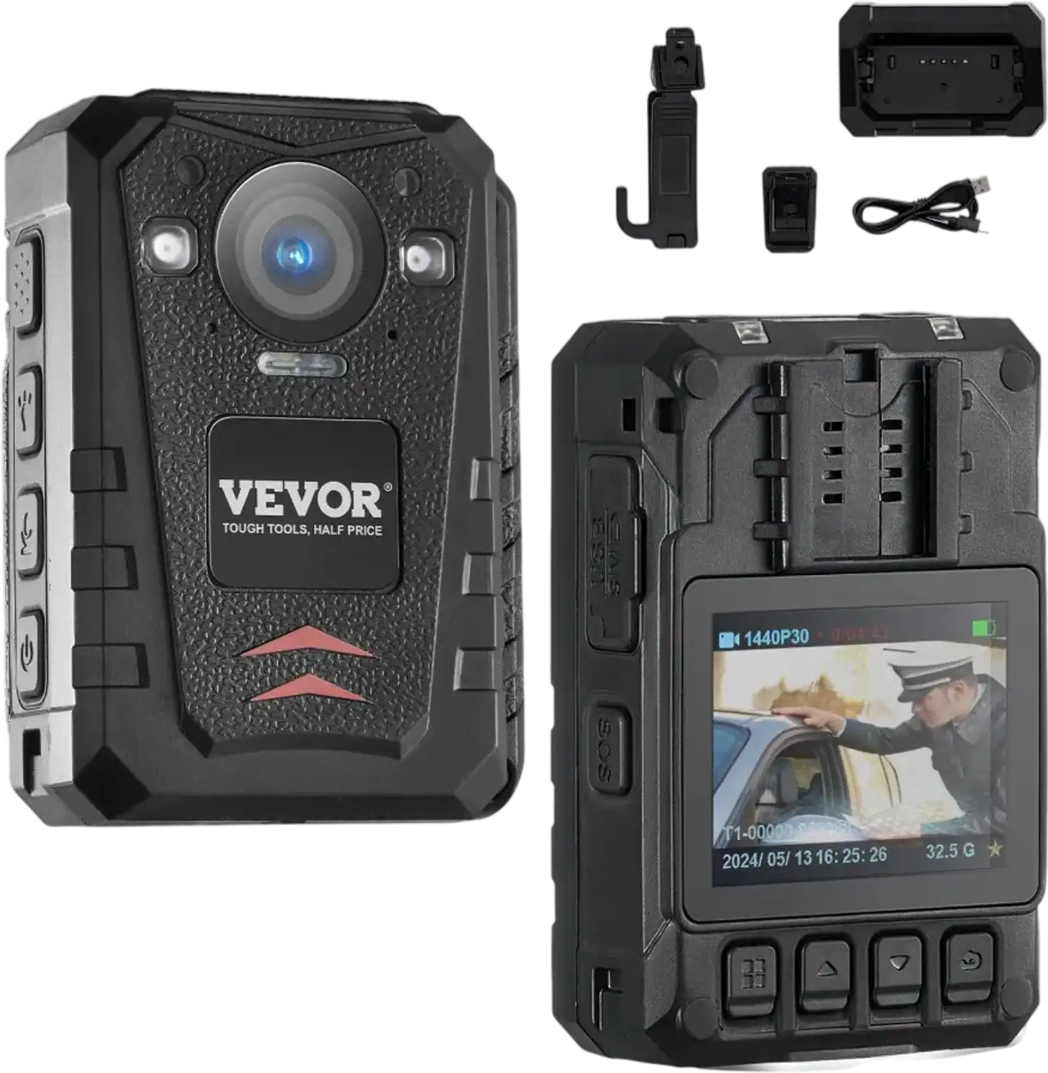 Vevor Police Body Camera 1440P HD 64GB GPS Night Vision Waterproof New