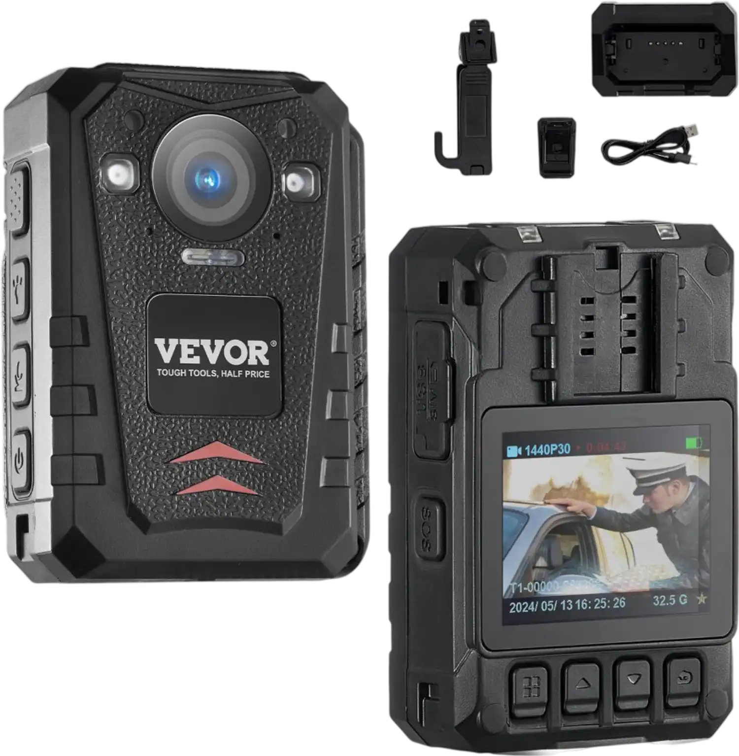 Vevor Body Camera 1440P HD 128GB Waterproof GPS Night Vision New