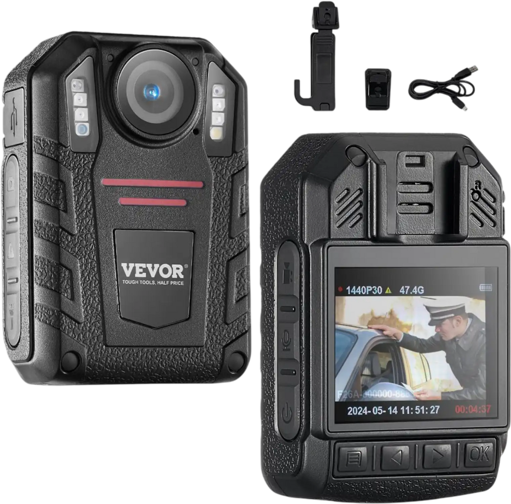 VEVOR 1440P HD Police Body Camera, 64GB Body Cam with Audio Video Recording Picture, Built-in 2850 mAh Battery, 2.0" LCD, Infrared Night Vision, Waterproof Personal Body Cam for Law Enforcement