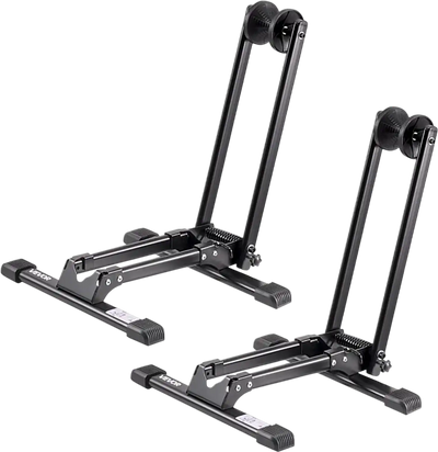 VEVOR Bike Racks 2 Pack, Fits 20 to 29 Inch Mountain & Road Bikes, Alloy Steel Rust-Resistant Bike Floor Stand Rack, Foldable Bicycle Stand for Entryway, Garage, Home Bikes Parking & Storage, Black