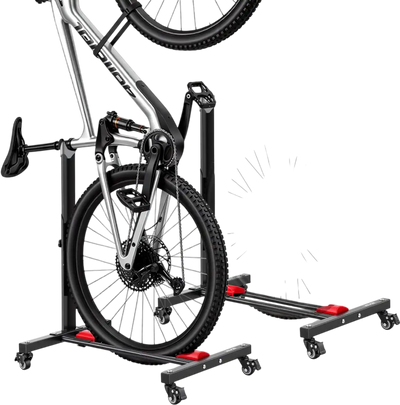 VEVOR Bike Stand 2 Pack, Freestanding Vertical & Horizontal Bike Storage Rack, with Lockable Casters, Height Adjustable Carbon Steel Upright Garage Bicycle Floor Stand, for 20-29 in Wheels, Black