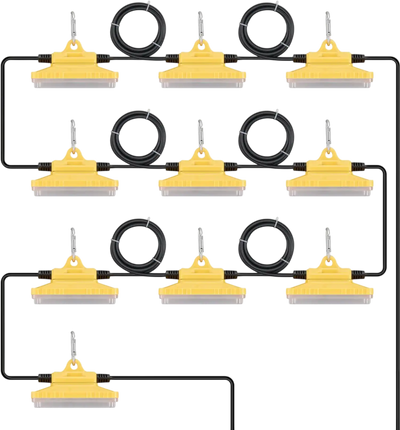 VEVOR 100FT Construction String Lights, 150W 15000LM, 10PCs String Work Light, 5000-5500K, IP65 Waterproof, with Hanging Hooks, for Construction Site, Temporary Lighting Indoor & Outdoor, ETL Listed