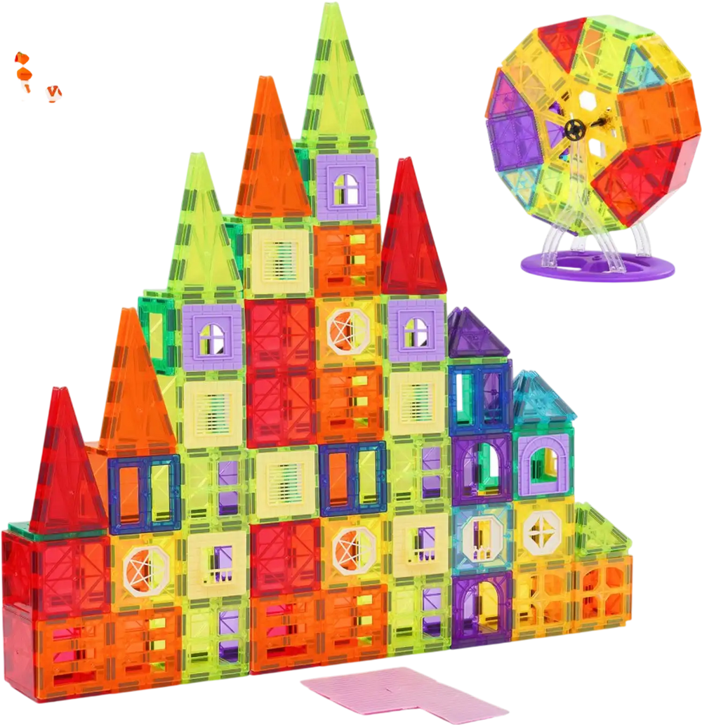 VEVOR Magnetic Tiles, 181 PCS Magnetic Building Blocks for Kids, Magnet Building Set with Car Bases/Ferris Wheel/Letter & Digital Cards, STEM Construction Stacking Toys for Toddlers Boys Girls Aged 5+