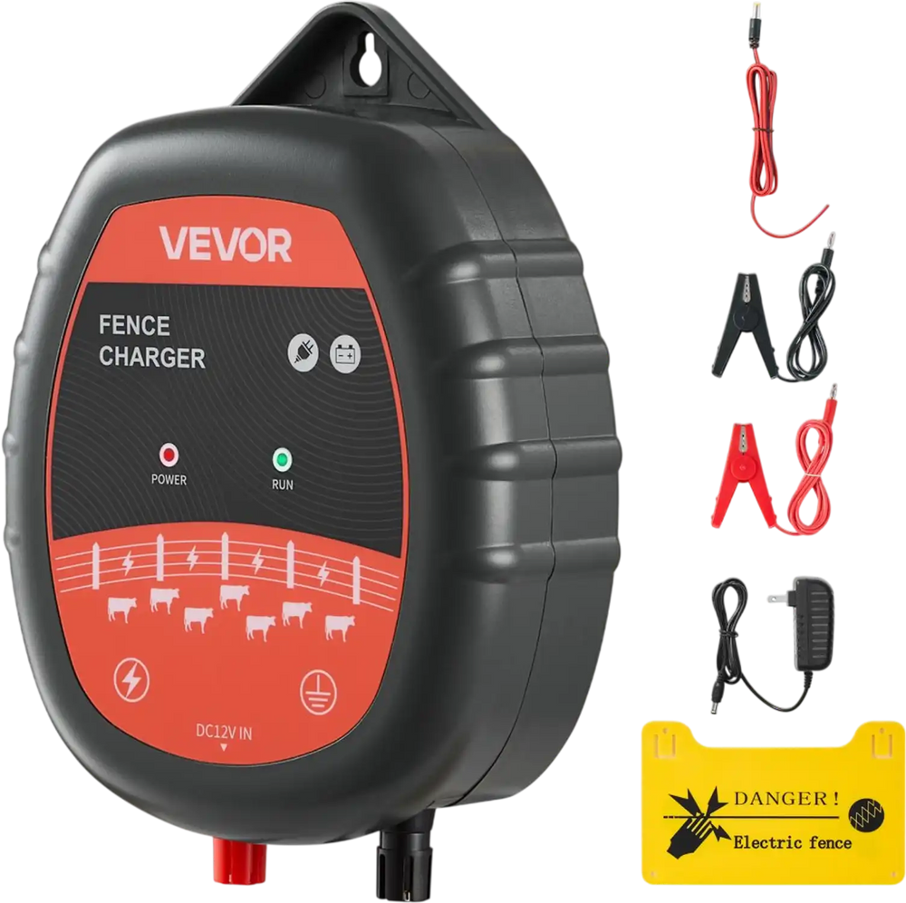 VEVOR Electric Fence Charger, 10kV 1J, AC DC Electric Fence Energizer with LED Indicator, 1.86 Miles Range, Powerful Plug-in Fences Charger, Prevents Wild Animals Intrusion for Livestock Poultry