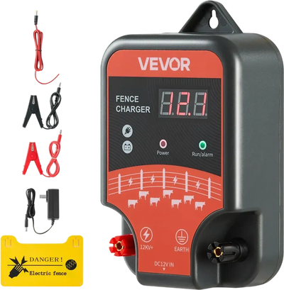 VEVOR Electric Fence Charger, 10kV 3J, AC DC Electric Fence Energizer with LED Indicator, 1.86 Miles Range, Powerful Plug-in Fences Charger, Prevents Wild Animals Intrusion for Livestock Poultry