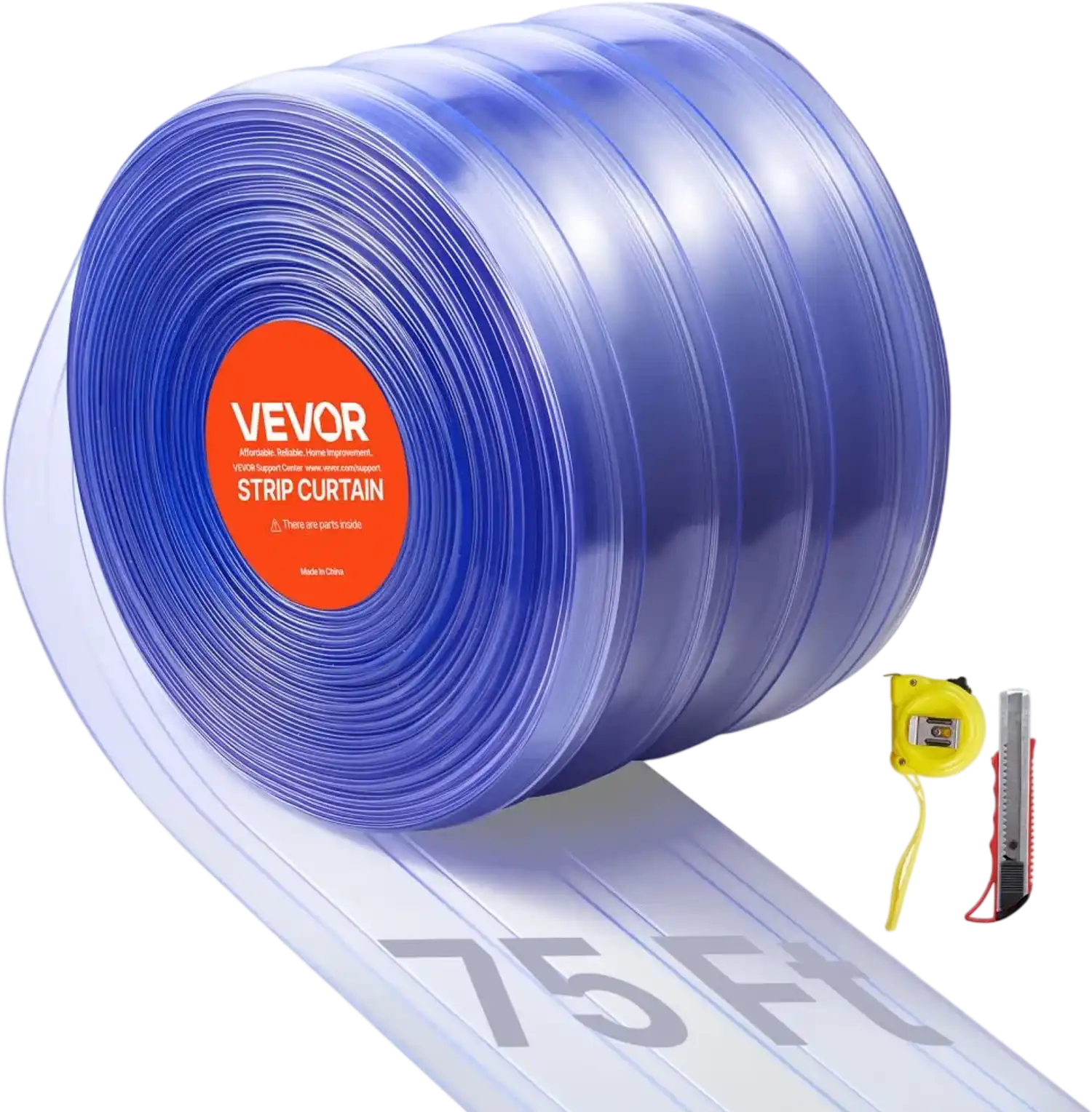 Vevor PVC Strip Curtain Clear Ribbed 75' x 8