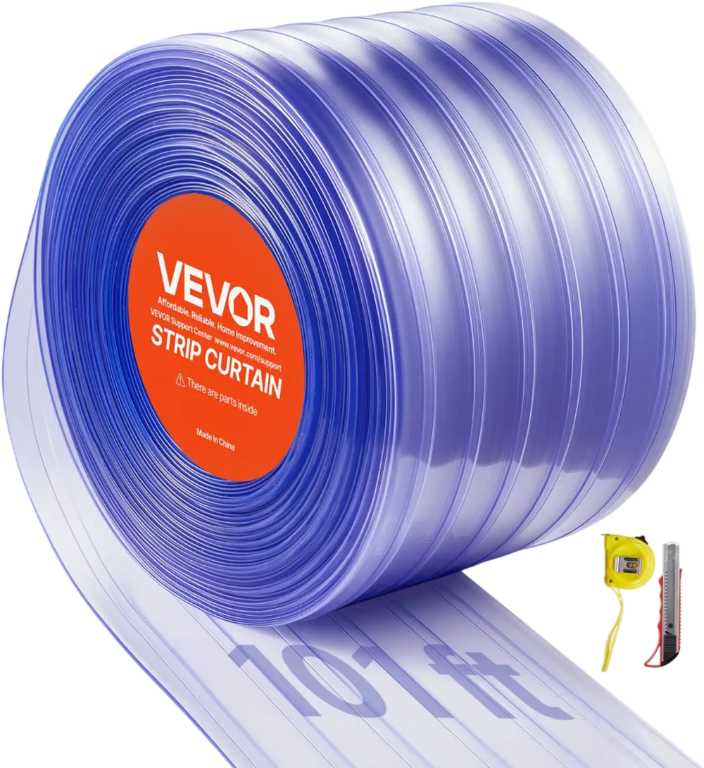 VEVOR Clear PVC Strip Curtain, 101 ft Length x 12 in Width, Ribbed Plastic Door Strip Bulk Roll, Walk in Freezer Cooler Curtain Strips for Doorways of Supermarket, Garage, Warehouse, Pet Animal House