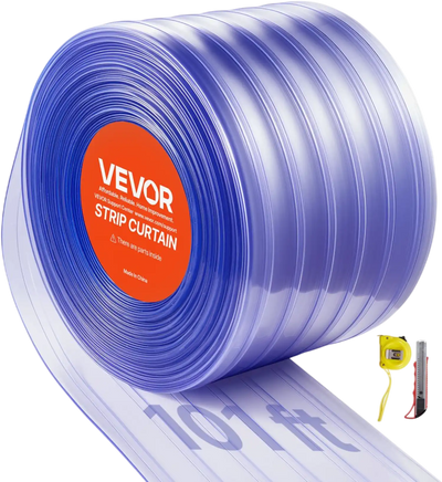 Vevor PVC Strip Curtain Clear Ribbed 101' x 12