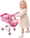 VEVOR Shopping Cart for Kids, Sturdy Metal Frame, Toy Shopping Cart with Baby Doll, 4 Rolling Wheels, Doll Seat Carrier, Grocery Pretend Play Toy Trolley, Folds for Easy Storage, for Toddlers Ages 3+