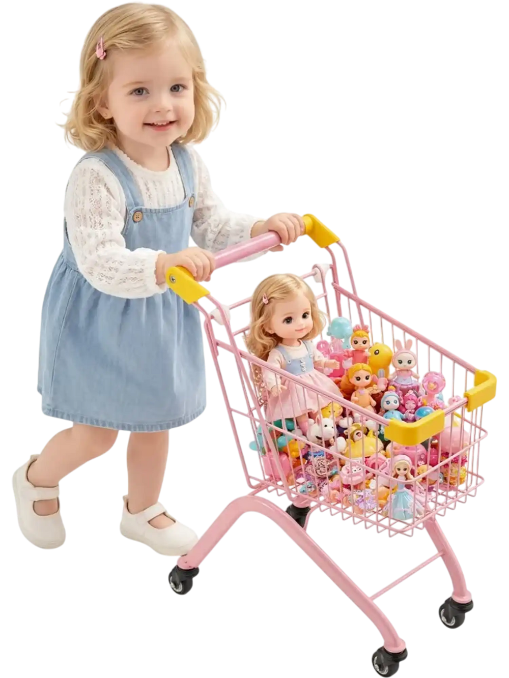 VEVOR Shopping Cart for Kids, Sturdy Steel Frame, Grocery Store Pretend Play Toy with Wheels, Dense Mesh Basket, Toy Shopping Cart Trolley, Foldable Design, Flip-Open Back, for Kids & Toddlers Ages 3+