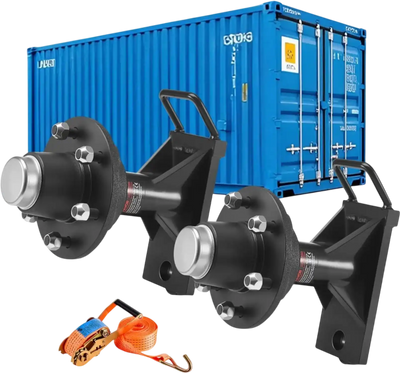 VEVOR Shipping Container Wheels 6-Lug Wheels Kit, Heavy Duty Shipping Container Axle with Ratchet Tie Down-Moves 20 ft - 40 ft, Secure Transport for Dock, Warehouse, Construction Site, Black