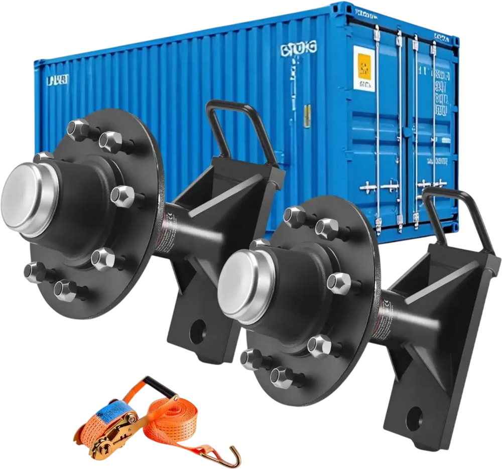 VEVOR Shipping Container Wheels 8-Lug Wheels Kit, Heavy Duty Shipping Container Axle with Ratchet Tie Down-Moves 20 ft - 40 ft, Secure Transport for Dock, Warehouse, Construction Site, Black