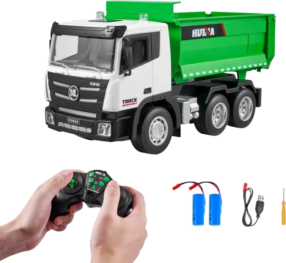 VEVOR RC Dump Truck Toy, 9-Channel 1:18 Scale, Remote Control Dump Truck RC Construction Vehicle Truck Toy with Light & 2 Rechargeable Batteries Birthday Gift for Toddlers Kids Boys and Girls Age 8+